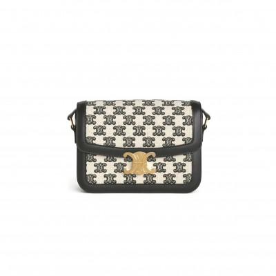 CELINE MEDIUM CLASSIQUE TRIOMPHE BAG IN FABRIC AND CALFSKIN 191242DBA.38NO (22.5*16.5*7.5cm)